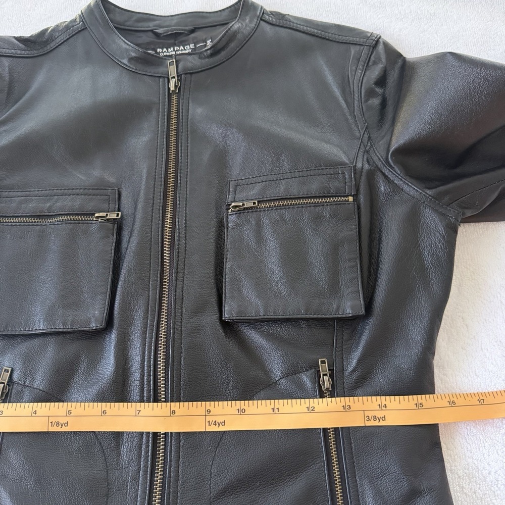 Y2k Vintage Rampage 100% Leather Jacket Size Medium Black Moto Chic Biker Baddie - Picture 11 of 16